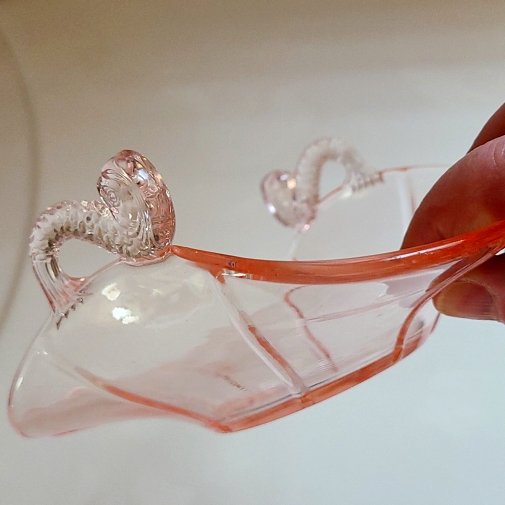 Vintage Pink Depression Glass Basket